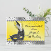 Masquerade Silber und Gelbe Party Einladung (Stehend Vorderseite)