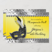 Masquerade Silber und Gelbe Party Einladung (Vorne/Hinten)