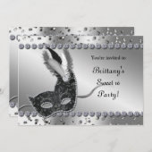 Masquerade Silver & Black Mask Party Einladung (Vorne/Hinten)
