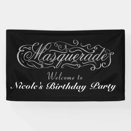 MASQUERADE Silver & Color Birthday Party Banner (Horizontal)
