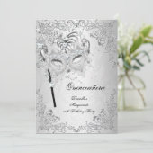 Masquerade Silver Quinceanera 15. Geburtstag Einladung (Stehend Vorderseite)