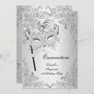 Masquerade Silver Quinceanera 15. Geburtstag Einladung