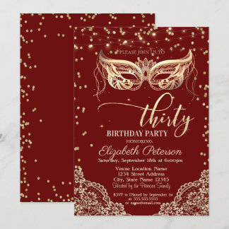 Masquerade, Spitzen, Diamanten 30. Geburtstag Part Einladung
