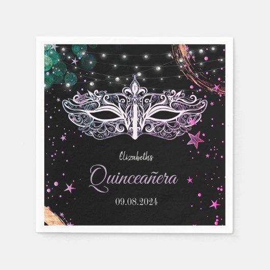 Masquerade, Stars Chic Masque Quinceañera Serviette (Vorderseite)