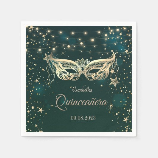 Masquerade, Stars Green Quinceañera Serviette (Vorderseite)