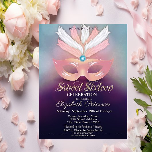 Masquerade, Sterne, Ombre Sweet 16 Einladung