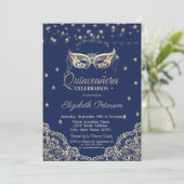 Masquerade, Streichlichter, Spitzen, Stars Quincea Einladung (Stehend Vorderseite)