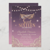 Masquerade, String Lights, Lace Sweet 16 Einladung (Vorne/Hinten)