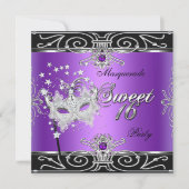 Masquerade Sweet 16 16 Geburtstag Lila Schwarz Einladung (Vorderseite)