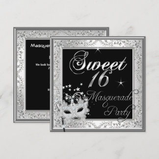 Masquerade Sweet 16 16 Geburtstag Schwarz-weiß Einladung