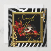 Masquerade Sweet 16 16 . Geburtstag Zebra Red Einladung (Vorderseite)
