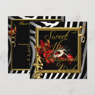 Masquerade Sweet 16 16 . Geburtstag Zebra Red Einladung