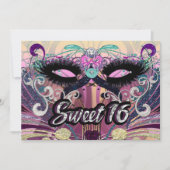 Masquerade Sweet 16 16 Party Maske Einladung (Vorderseite)