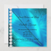 Masquerade Sweet 16 Aquamarin Black Feather Mask 2 Einladung (Rückseite)