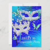 Masquerade Sweet 16 Aquamarin Blue Diamond Maske Einladung (Vorderseite)