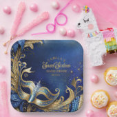 Masquerade Sweet 16 Blue Gold ID1032 Pappteller (Party)