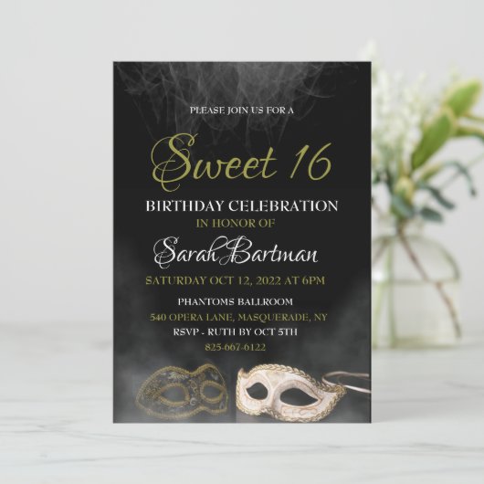 Masquerade Sweet 16 Einladung (Stehend Vorderseite)