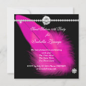 Masquerade Sweet 16 Hot Pink Black Feather Maske Einladung (Rückseite)