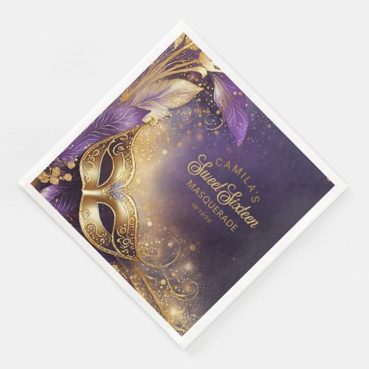 Masquerade Sweet 16 Lila Gold ID1032 Serviette (Ecke)