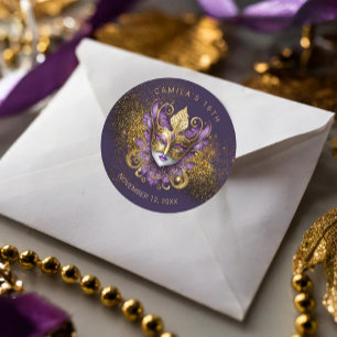 Masquerade Sweet 16 Lila Gold V2 ID1032 Runder Aufkleber