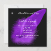 Masquerade Sweet 16 Lila weiße Federmaske Einladung (Rückseite)