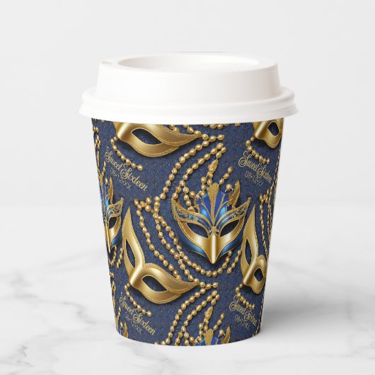 Masquerade Sweet 16 Perlen Masken Blue ID1032 Pappbecher (Rückseite)