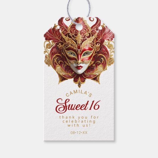 Masquerade Sweet 16 Red Gold ID1032 Geschenkanhänger (Vorderseite)