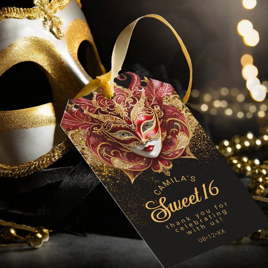 Masquerade Sweet 16 Red Gold V2 ID1032 Geschenkanhänger
