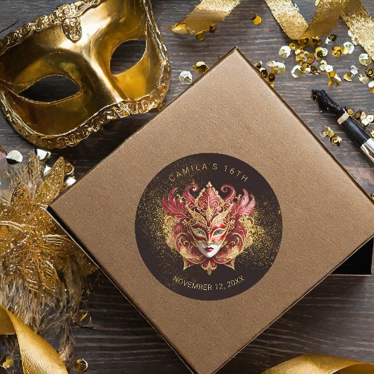 Masquerade Sweet 16 Red Gold V2 ID1032 Runder Aufkleber