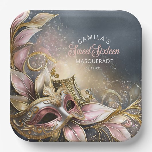 Masquerade Sweet 16 Rose Gold ID1032 Pappteller (Vorderseite)