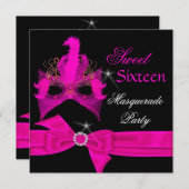 Masquerade Sweet 16 Sechzehn Hot-Pink-Maske Party Einladung (Vorne/Hinten)