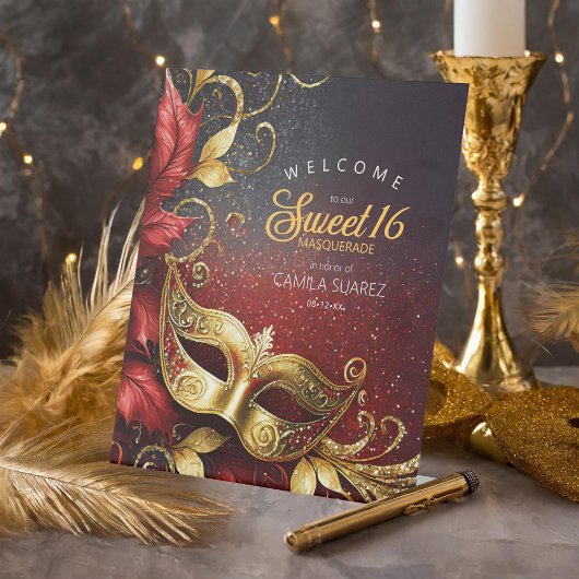 Masquerade Sweet 16 Welcome Red Gold ID1032 Sockelschild