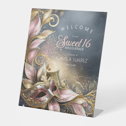 Masquerade Sweet 16 Welcome Rose Gold ID1032 Sockelschild (Vorderseite)