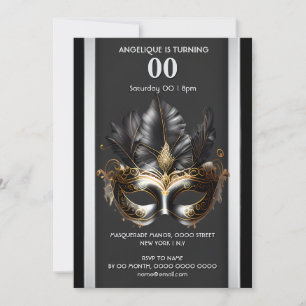 Masquerade Thema Karneval schwarze Silber Feder ma Einladung