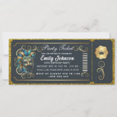 Masquerade Ticket Birthday Invitation Teal Gold Einladung (Vorderseite)