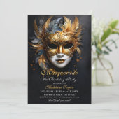 Masquerade Venezianisch Mask Gold Lila 21. Geburts Einladung (Stehend Vorderseite)