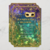 Masquerade Wedding Antique Vintag Mask Bokeh Gold Einladung (Vorne/Hinten)