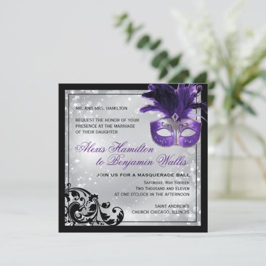 Masquerade Wedding Einladung (Stehend Vorderseite)