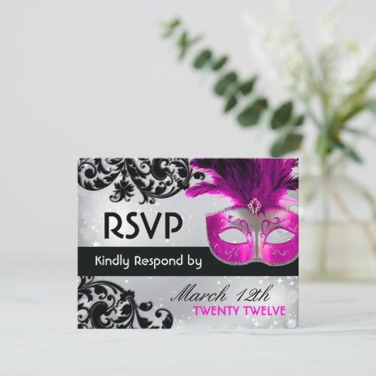 Masquerade Wedding RSVP Cards (Stehend Vorderseite)