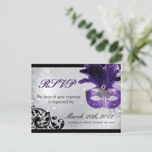 Masquerade Wedding RSVP Cards (Stehend Vorderseite)