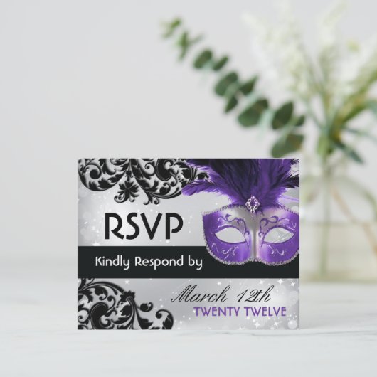 Masquerade Wedding RSVP Cards (Stehend Vorderseite)
