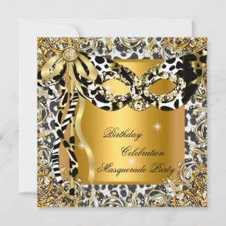 Masquerade Wild Schwarz-weiß Gold Maske Geburtstag Einladung