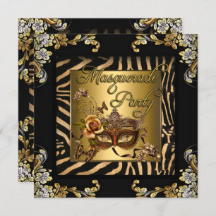 Masquerade Zebra Kaffee Black Gold Geburtstagspart Einladung