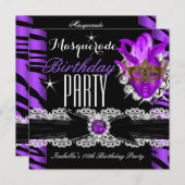 Masquerade Zebra Lila Geburtstagsparty Einladung (Vorne/Hinten)