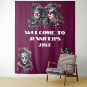 Masquerball rosa schwarze silberne Masken fuchsia Wandteppich (Beispiel)