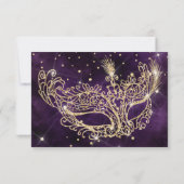 MasquerMaske elegante lila Gold Glitzer UAWG RSVP Karte (Rückseite)