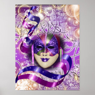 Masquermaske venezianisch lila rosa poster