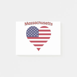 Massachusetts American Flag Heart Post-it Klebezettel
