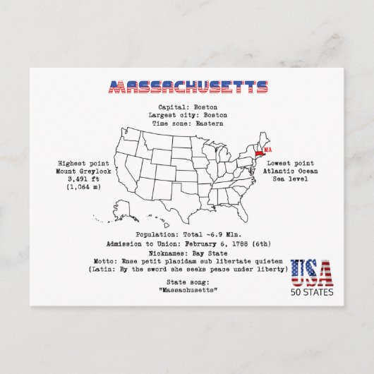 Massachusetts American Staat auf einer Karte und D (Vorderseite)