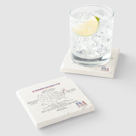 Massachusetts American Staat auf einer Karte und D Steinuntersetzer (Seitenansicht)